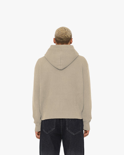 V-LOGO KNIT ZIP HOODIE DUNE