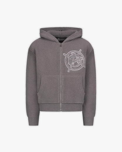 V-LOGO KNIT ZIP HOODIE ASH GREY - VICINITY