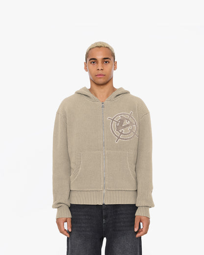 V-LOGO KNIT ZIP HOODIE DUNE