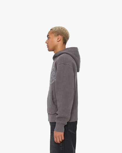 V-LOGO KNIT ZIP HOODIE ASH GREY - VICINITY