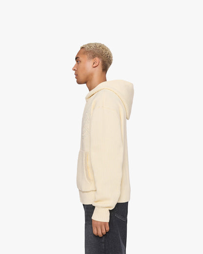 V-LOGO KNIT ZIP HOODIE BEIGE - VICINITY