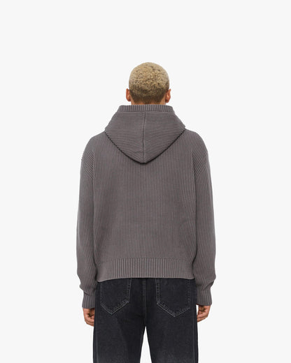 V-LOGO KNIT ZIP HOODIE ASH GREY - VICINITY