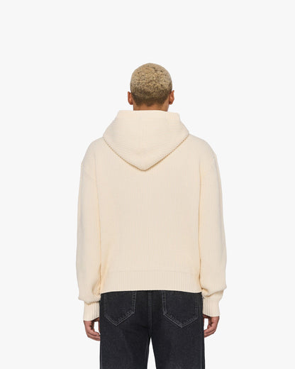 V-LOGO KNIT ZIP HOODIE BEIGE - VICINITY