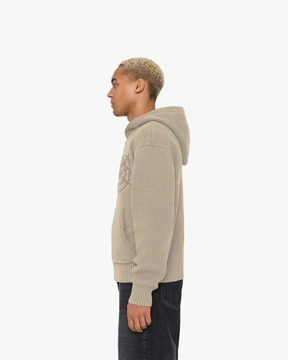 V-LOGO KNIT ZIP HOODIE DUNE