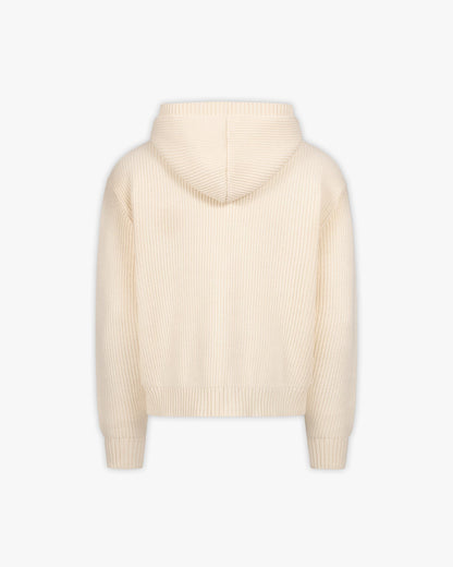 V-LOGO KNIT ZIP HOODIE BEIGE - VICINITY