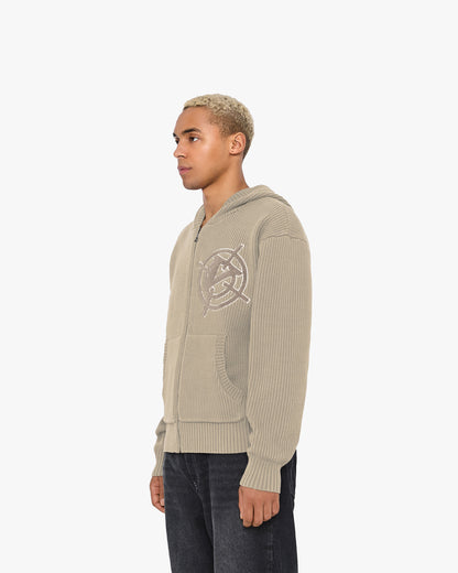 V-LOGO KNIT ZIP HOODIE DUNE