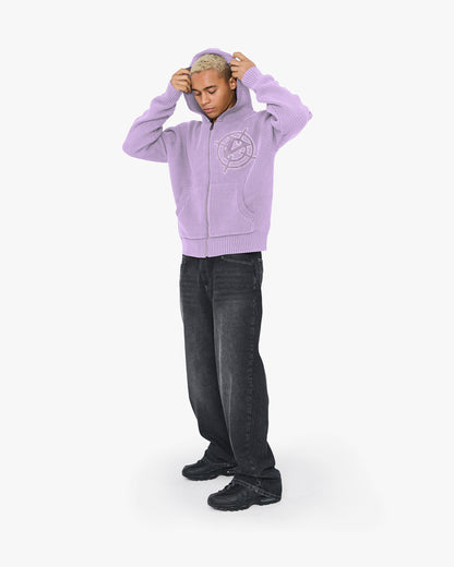 V-LOGO KNIT ZIP HOODIE LAVENDER