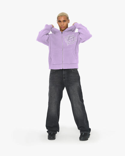 V-LOGO KNIT ZIP HOODIE LAVENDER