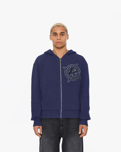 V-LOGO KNIT ZIP HOODIE NAVY