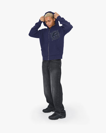 V-LOGO KNIT ZIP HOODIE NAVY