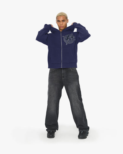 V-LOGO KNIT ZIP HOODIE NAVY