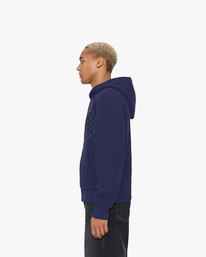 V-LOGO KNIT ZIP HOODIE NAVY