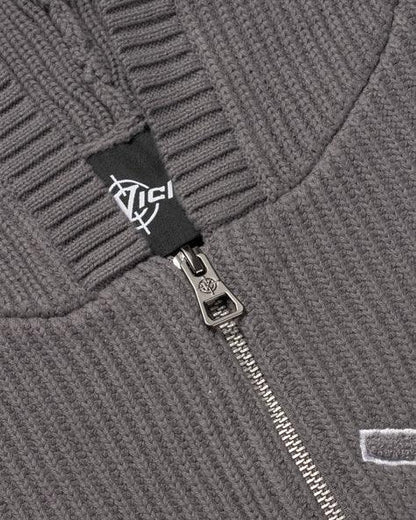 V-LOGO KNIT ZIP HOODIE ASH GREY - VICINITY