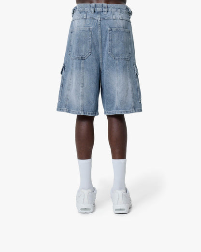 BLUE WASHED DENIM CARGO JORTS - VICINITY