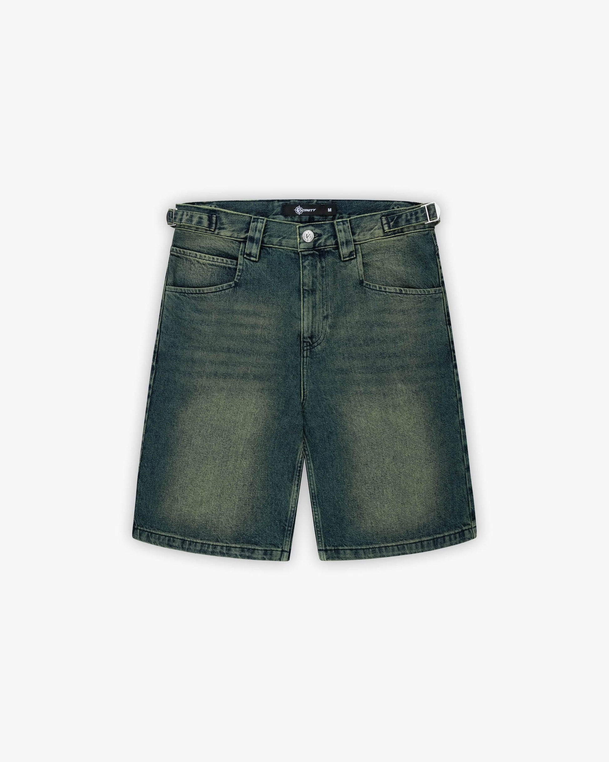 GREEN TINTED DENIM JORTS - VICINITY