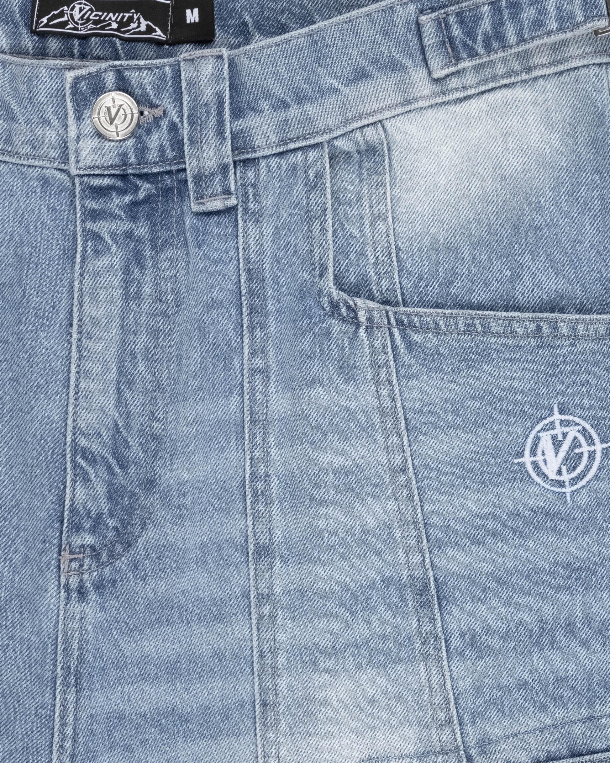 BLUE WASHED DENIM CARGO JORTS - VICINITY