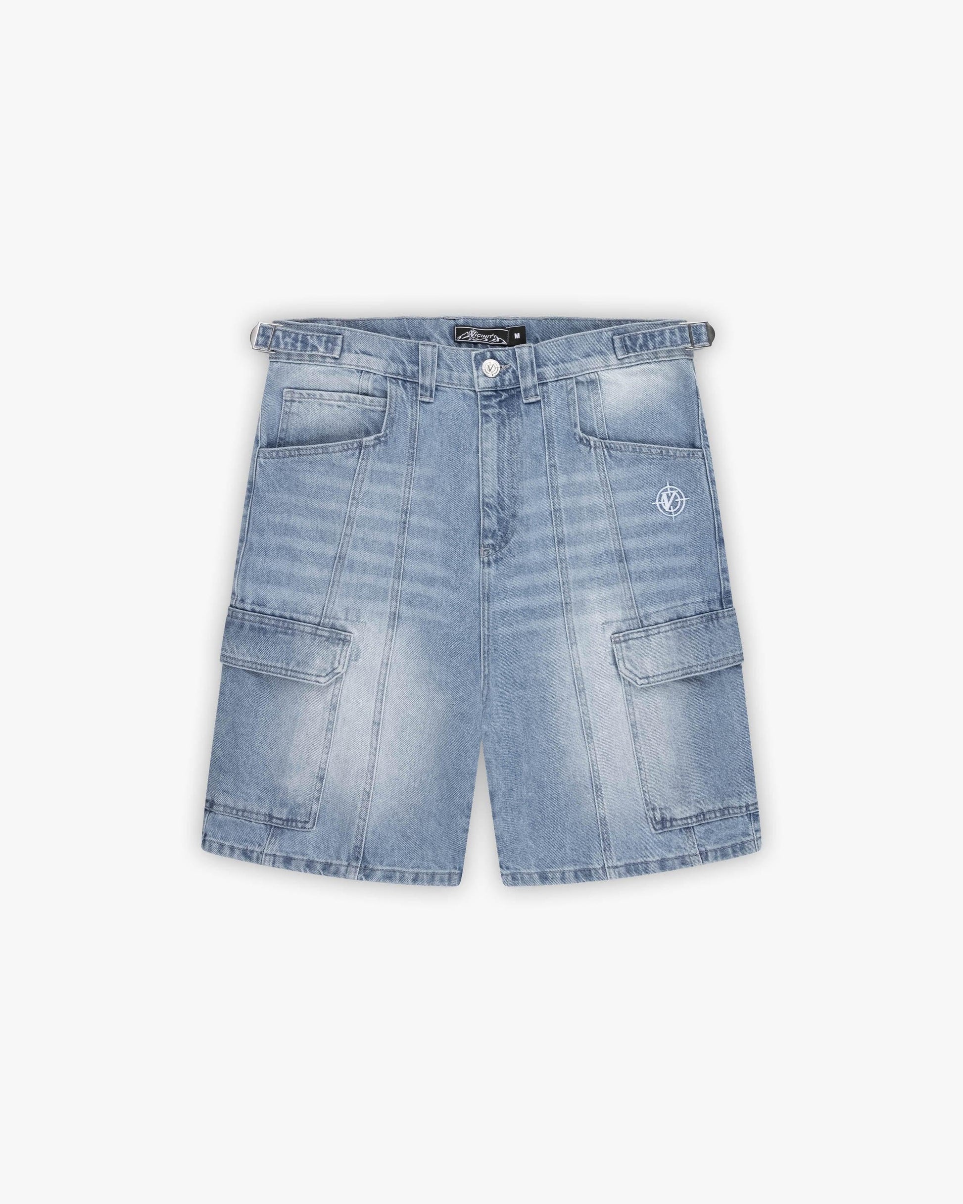 BLUE WASHED DENIM CARGO JORTS - VICINITY