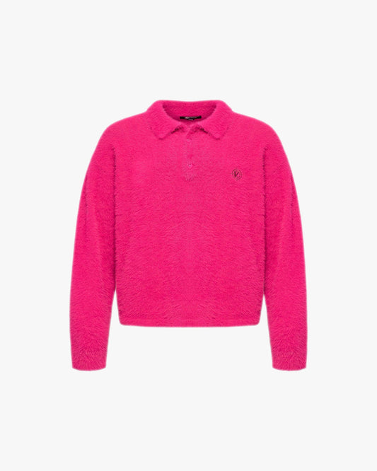 FAUX MINK POLO SWEATER FLAMINGO