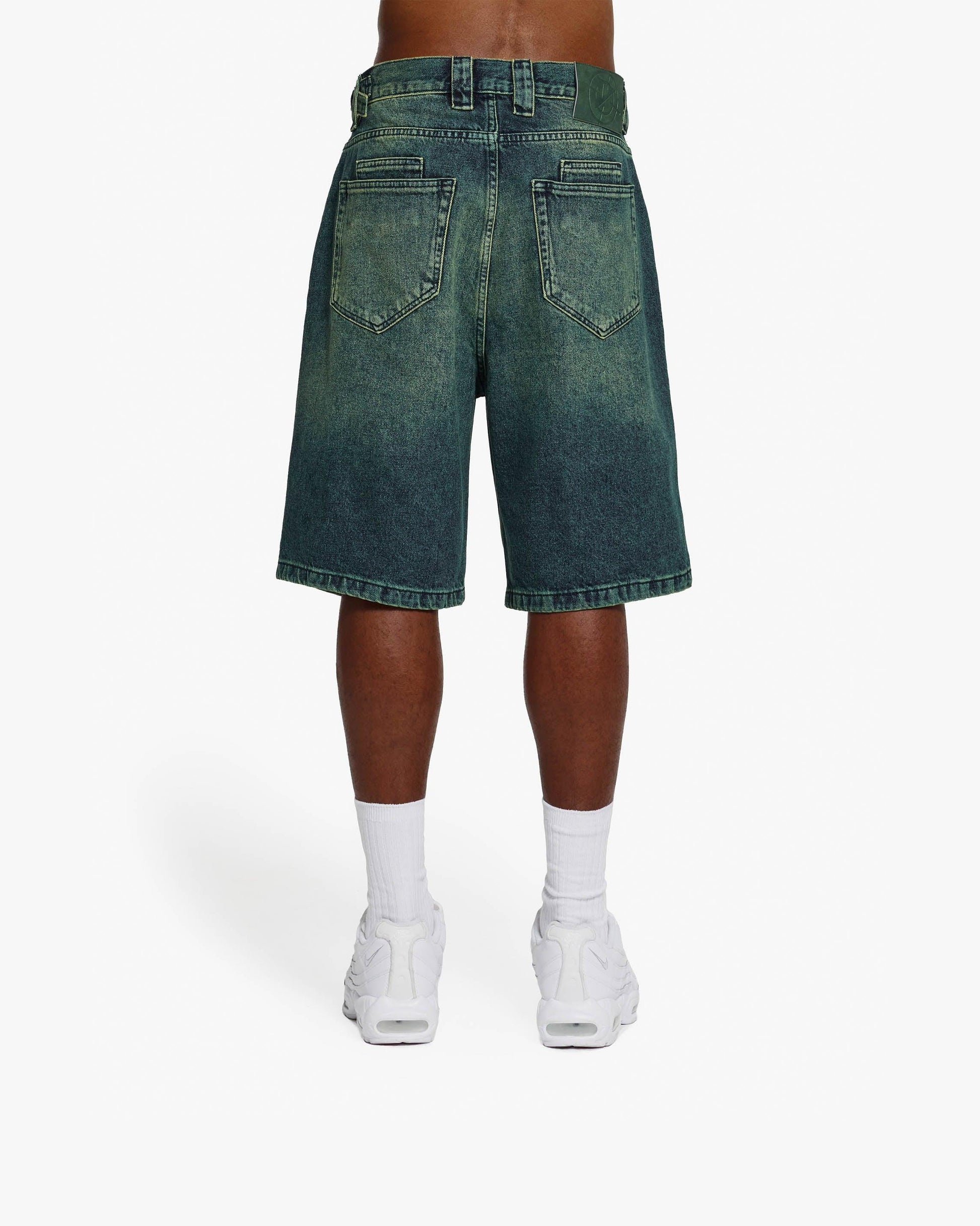 GREEN TINTED DENIM JORTS - VICINITY