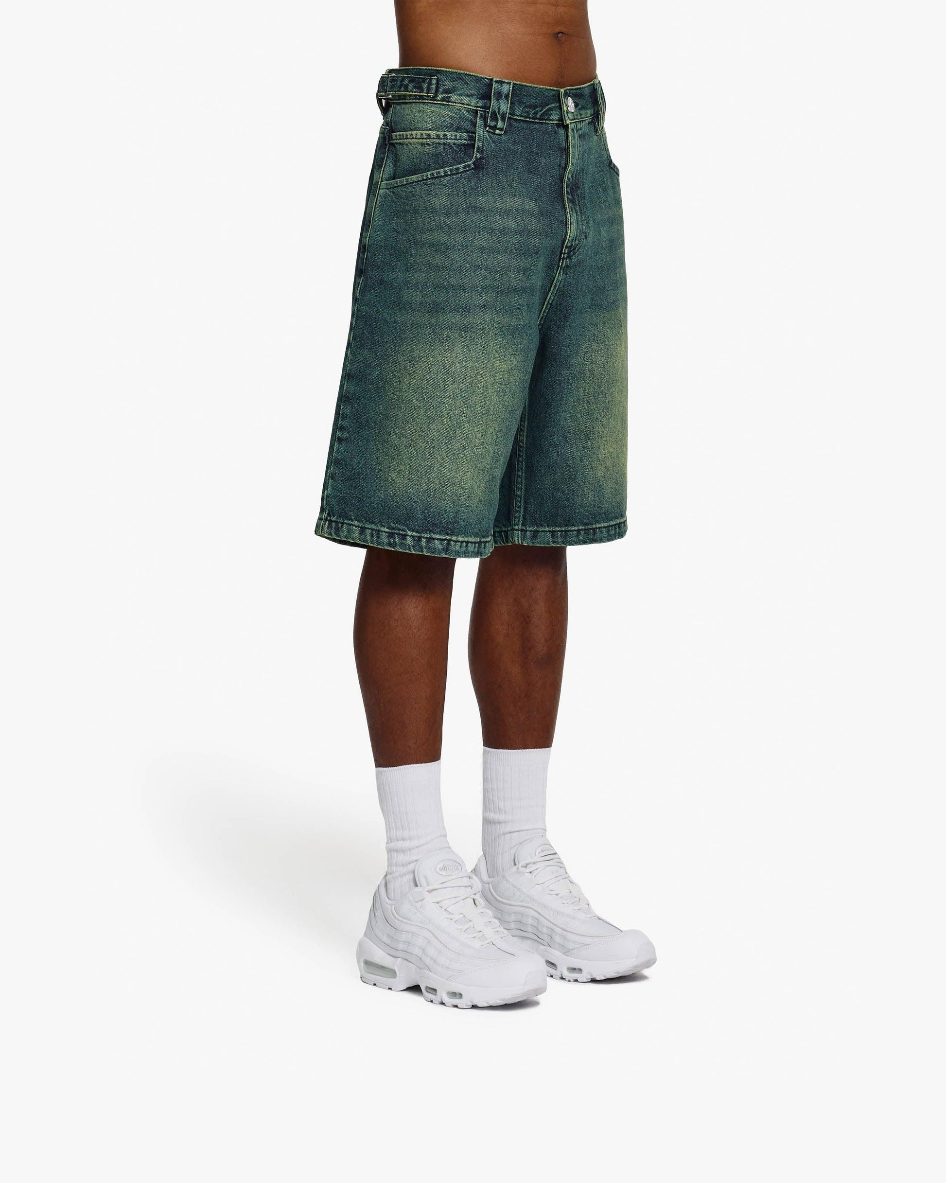 GREEN TINTED DENIM JORTS - VICINITY