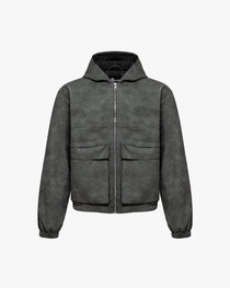 SCRIPT LOGO LEATHER JACKET GREY