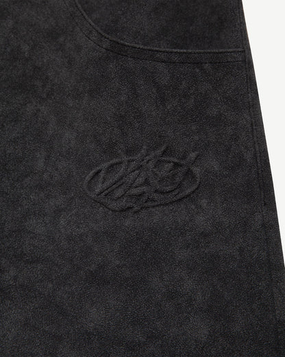 SCRIPT LOGO LEATHER PANTS TAR BLACK