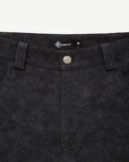 SCRIPT LOGO LEATHER PANTS TAR BLACK