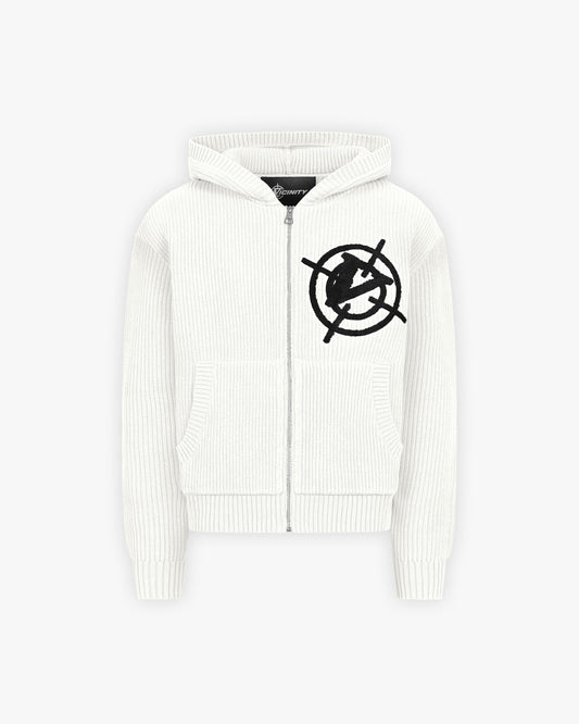 V-LOGO KNIT ZIP HOODIE WHITE