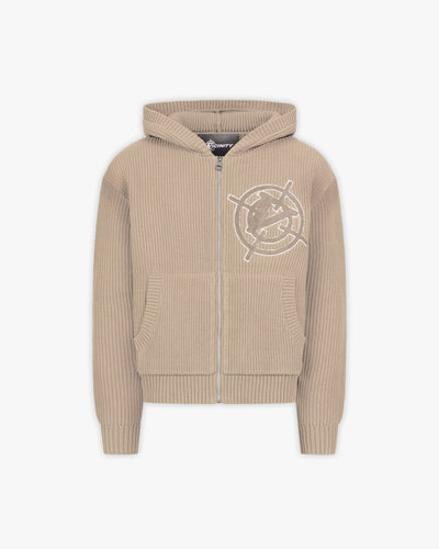 V-LOGO KNIT ZIP HOODIE DUNE