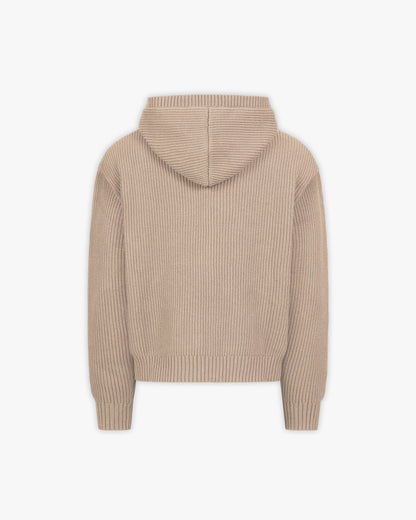 V-LOGO KNIT ZIP HOODIE DUNE