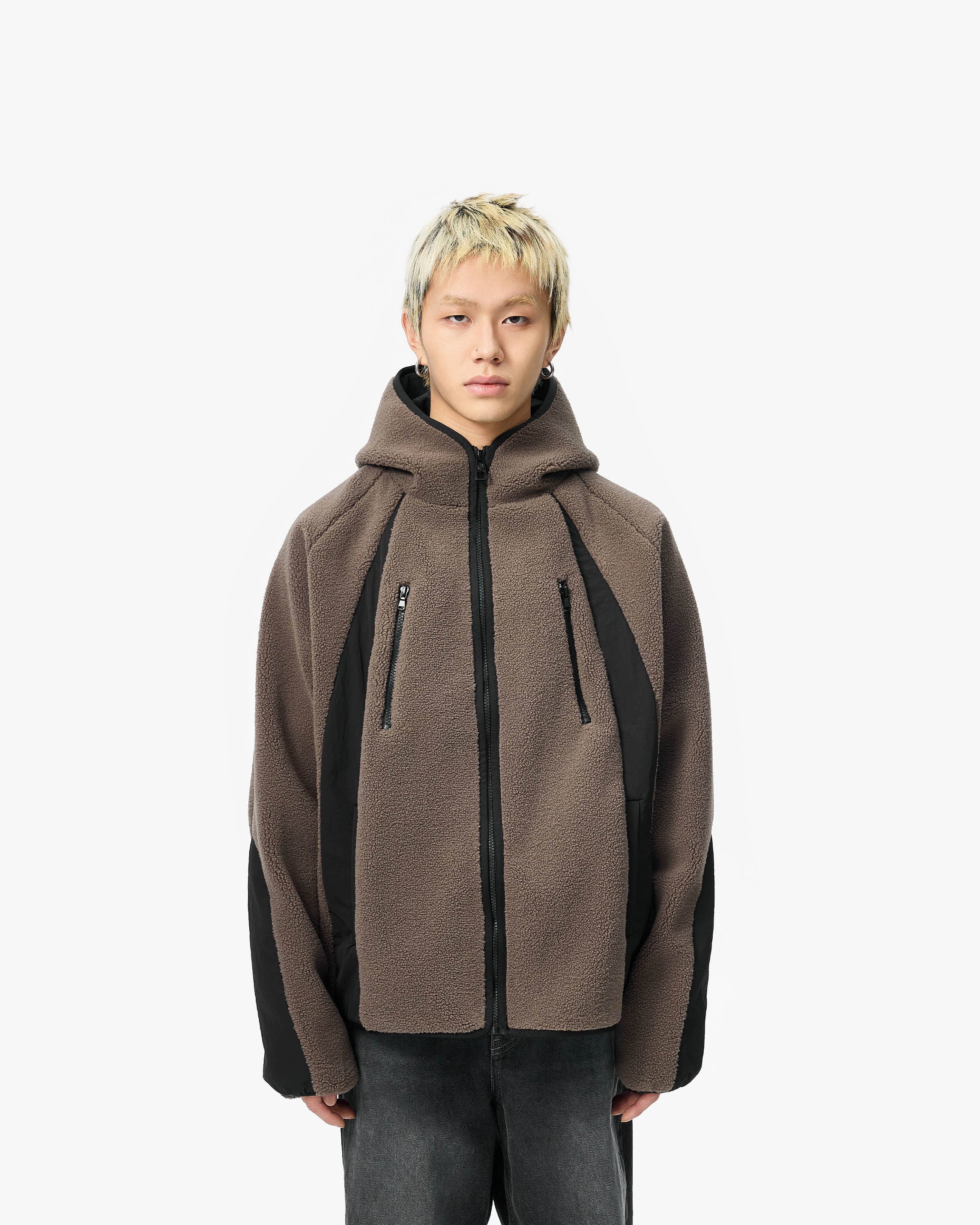 V-LOGO KNIT ZIP HOODIE MUD BROWN – VICINITY