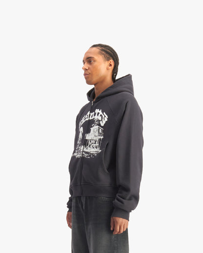 SHOOTING HOUSE ZIP HOODIE DARK GREY - VICINITY